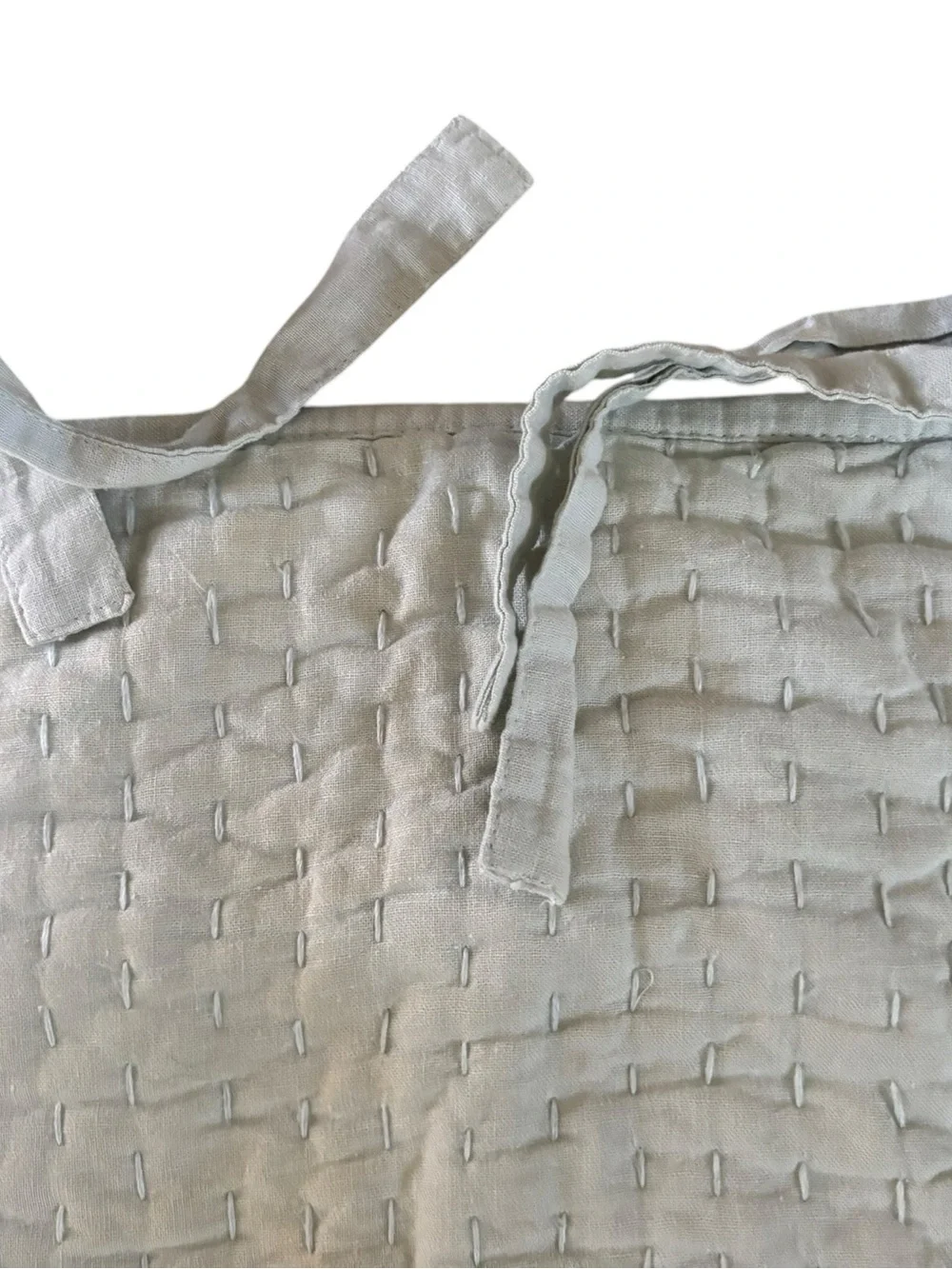 Pottery Barn Pick~Stitch Quilted Standard Sham Set Signature Tie Closure Linen